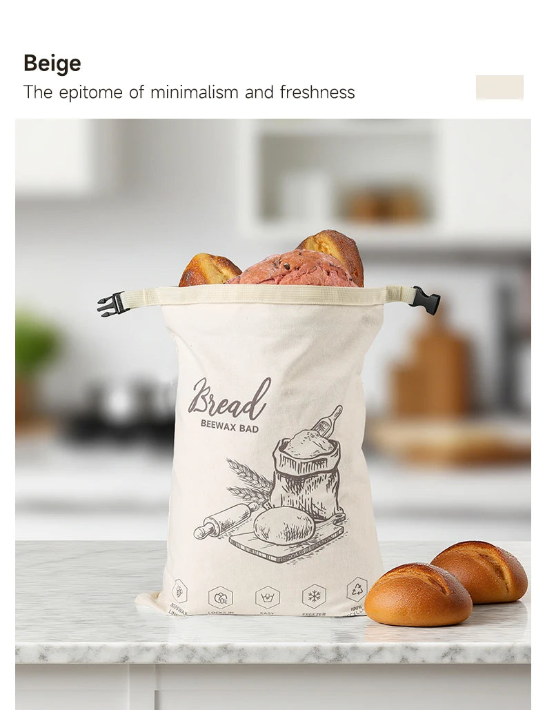 Snap-on zipper beeswax bread bag reusable food-grade sandwich beeswax bread bag