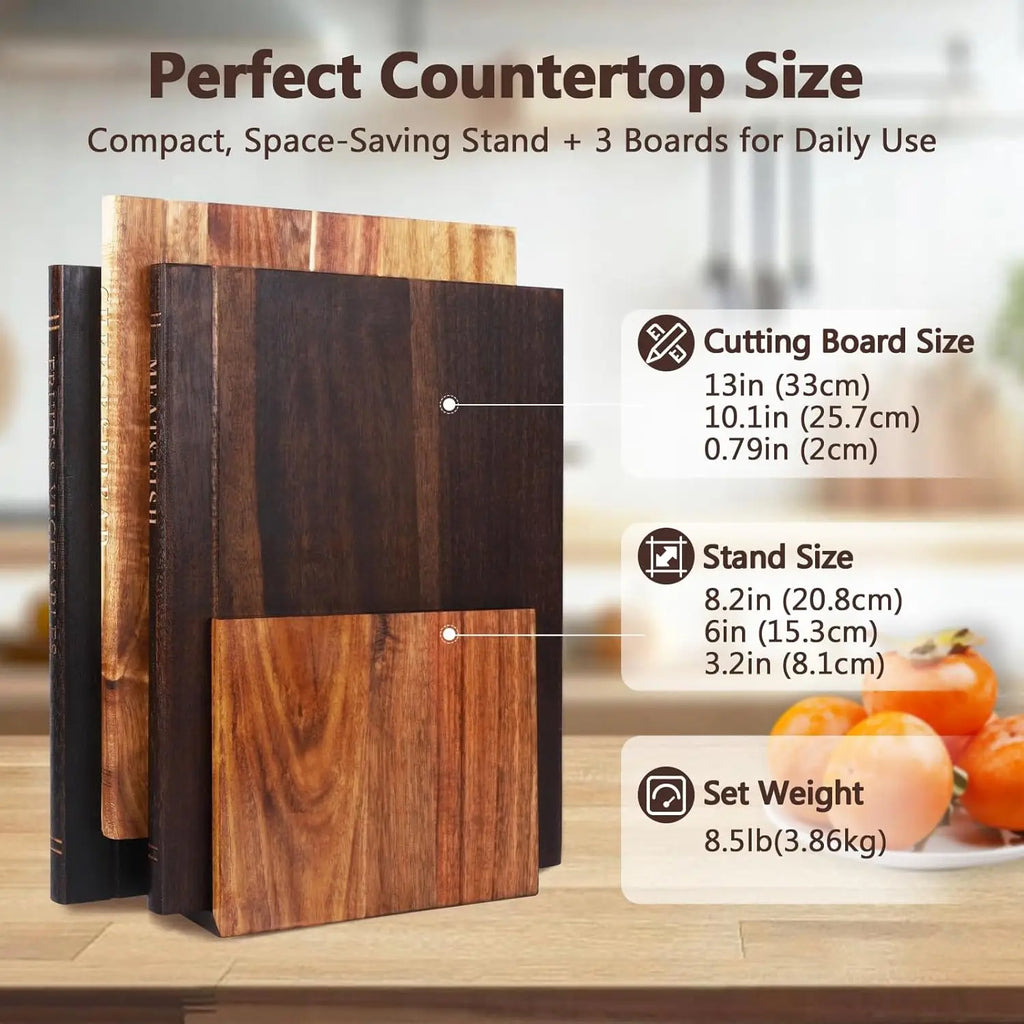Book Cutting Board Set Of 3 with Stand, Solid Acacia Cutting Boards That Look Like Books, Decorative Cutting Board Book Set for