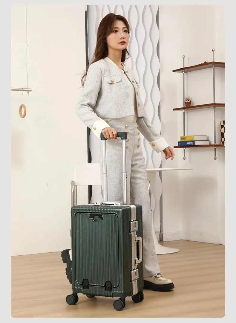 Front Opening Pocket Aluminum Rolling Luggage