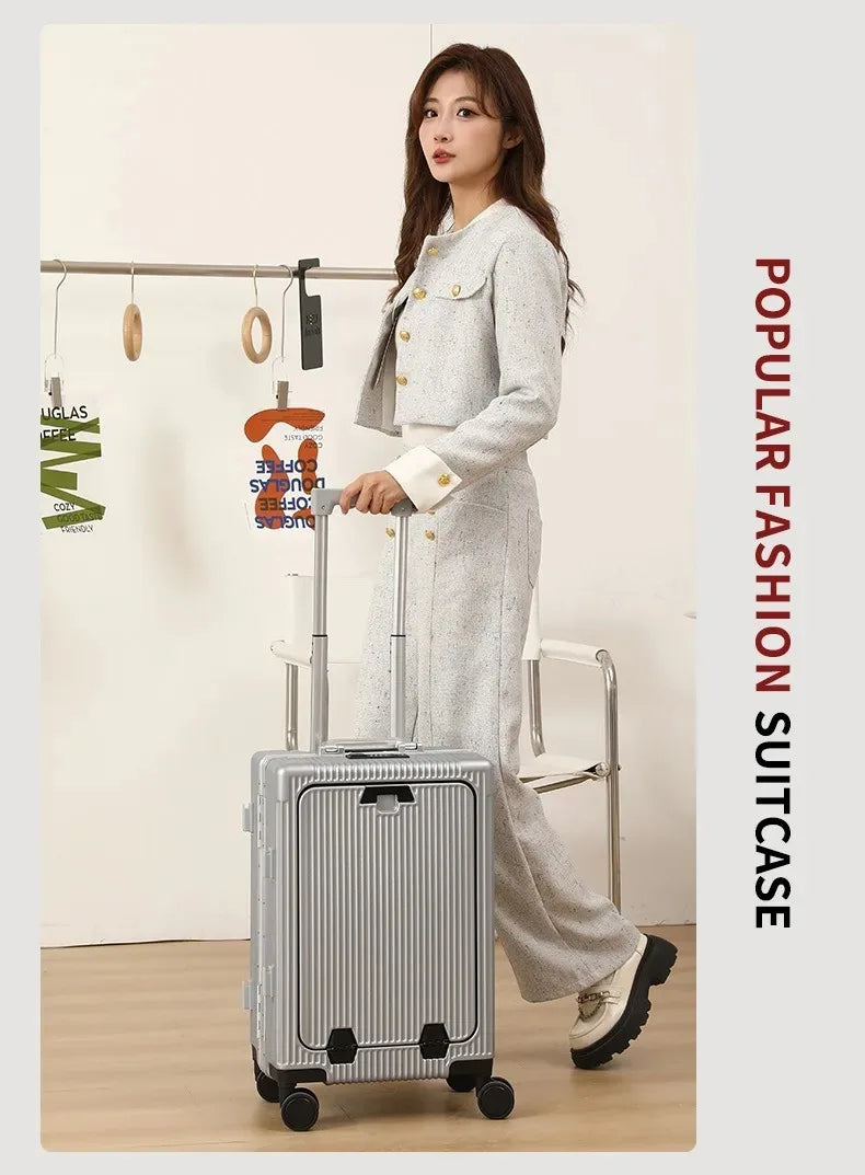 Front Opening Pocket Aluminum Rolling Luggage