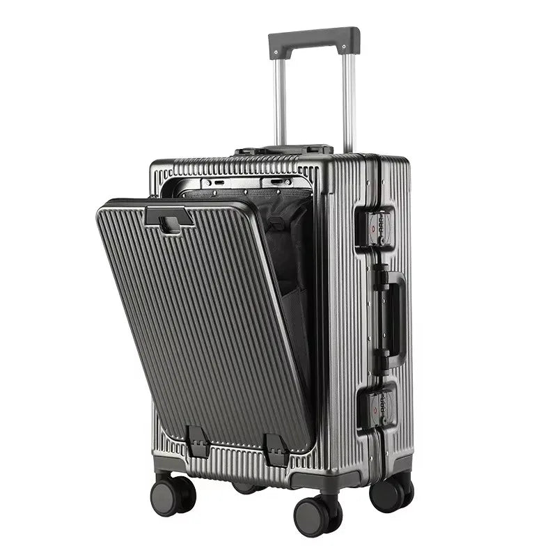 Front Opening Pocket Aluminum Rolling Luggage