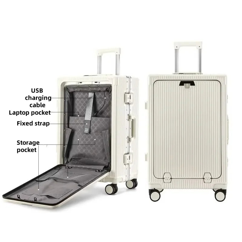 Front Opening Pocket Aluminum Rolling Luggage