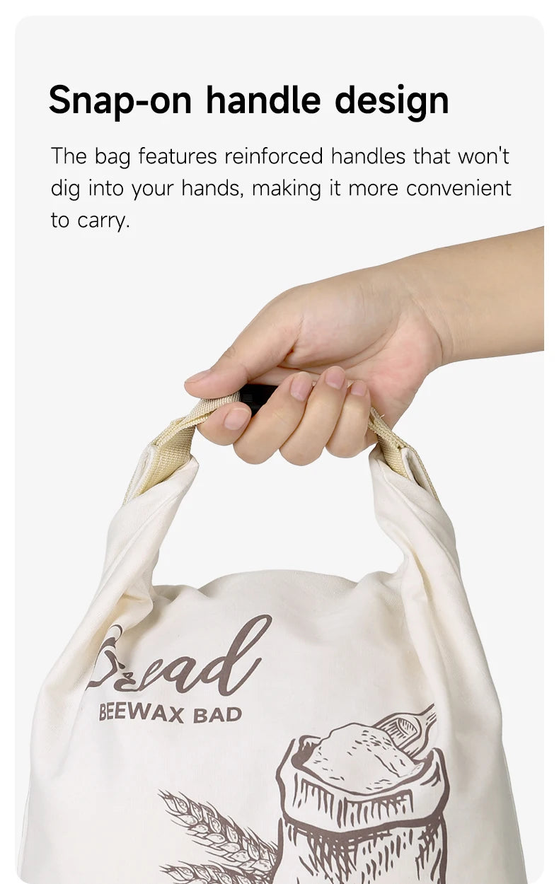 Snap-on zipper beeswax bread bag reusable food-grade sandwich beeswax bread bag
