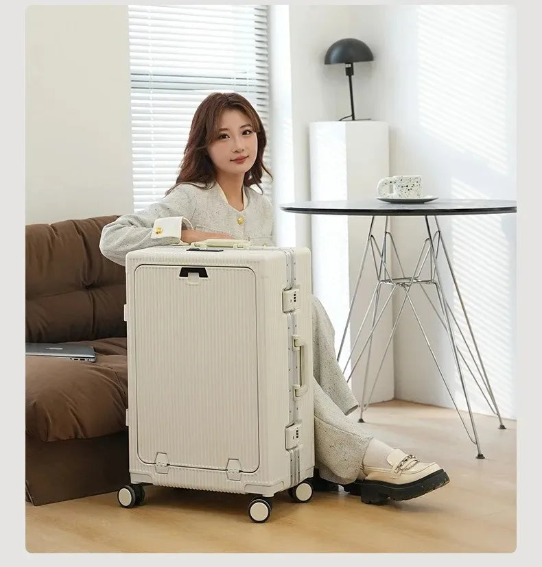 Front Opening Pocket Aluminum Rolling Luggage