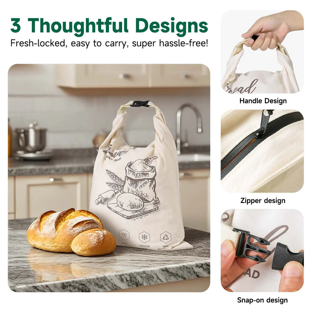 Snap-on zipper beeswax bread bag reusable food-grade sandwich beeswax bread bag