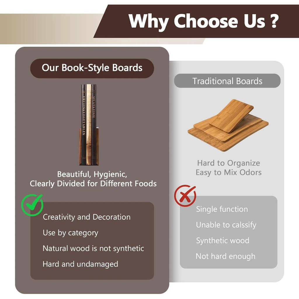 Book Cutting Board Set Of 3 with Stand, Solid Acacia Cutting Boards That Look Like Books, Decorative Cutting Board Book Set for