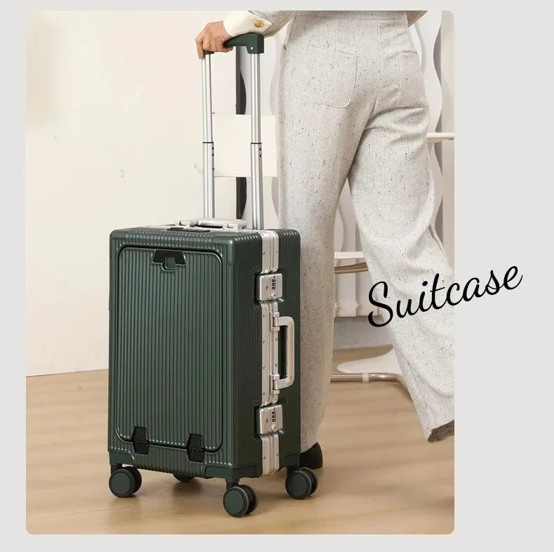 Front Opening Pocket Aluminum Rolling Luggage