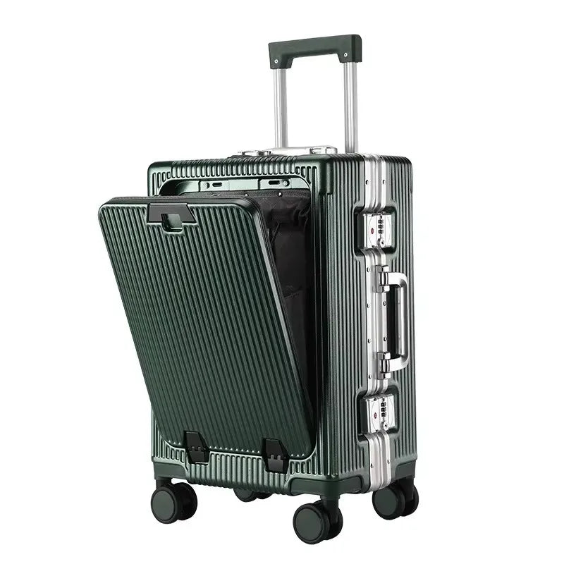 Front Opening Pocket Aluminum Rolling Luggage