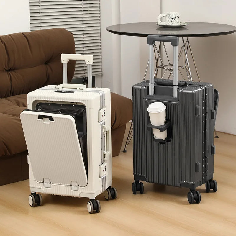 Front Opening Pocket Aluminum Rolling Luggage