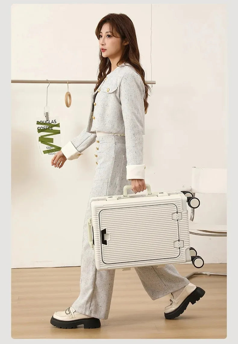 Front Opening Pocket Aluminum Rolling Luggage