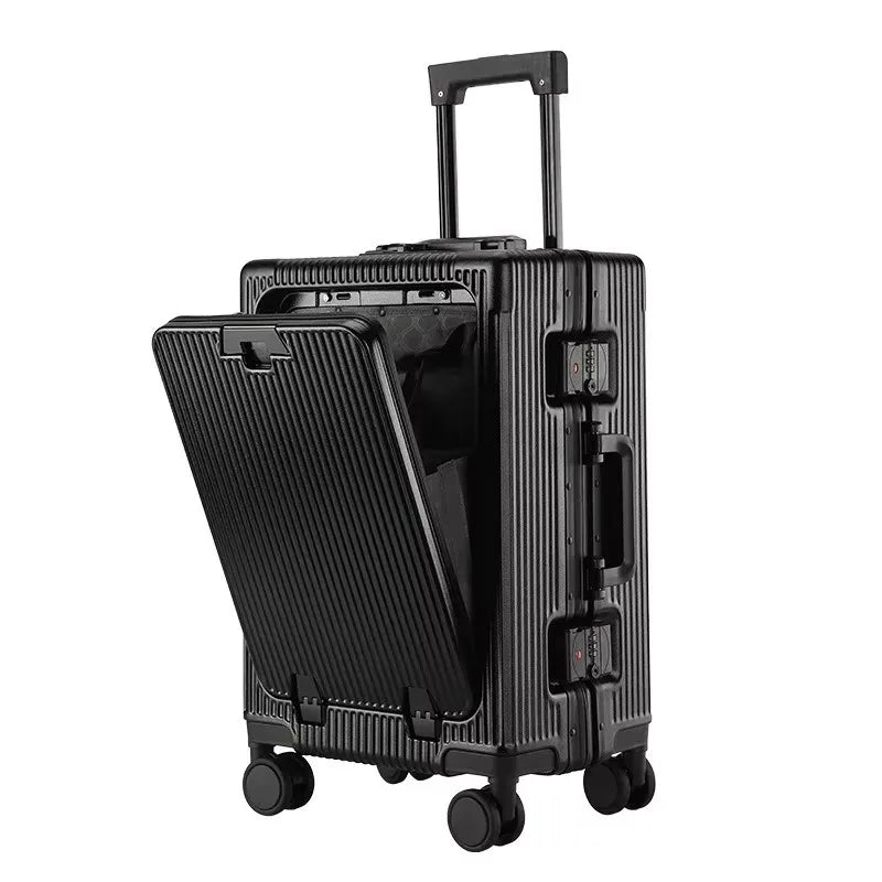Front Opening Pocket Aluminum Rolling Luggage