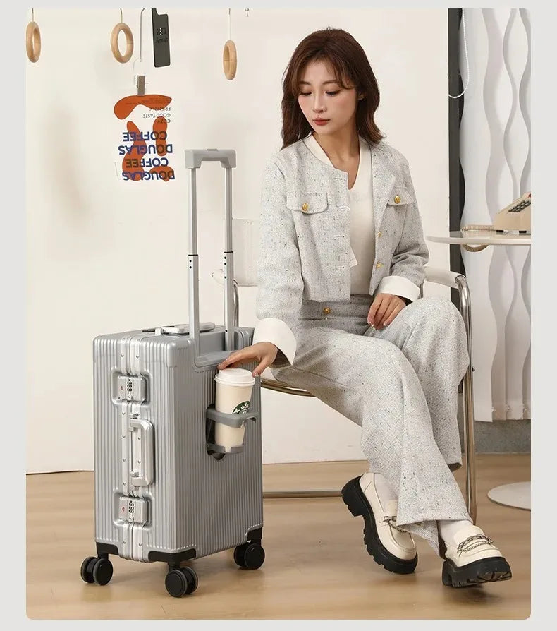 Front Opening Pocket Aluminum Rolling Luggage
