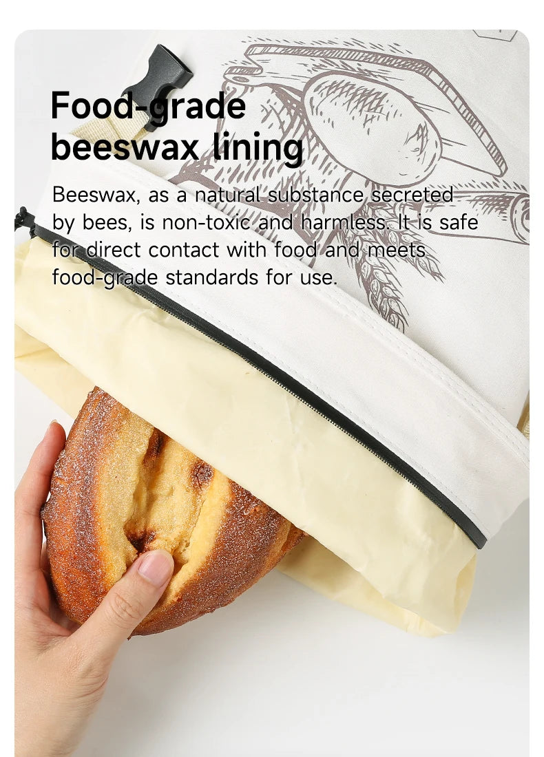 Snap-on zipper beeswax bread bag reusable food-grade sandwich beeswax bread bag