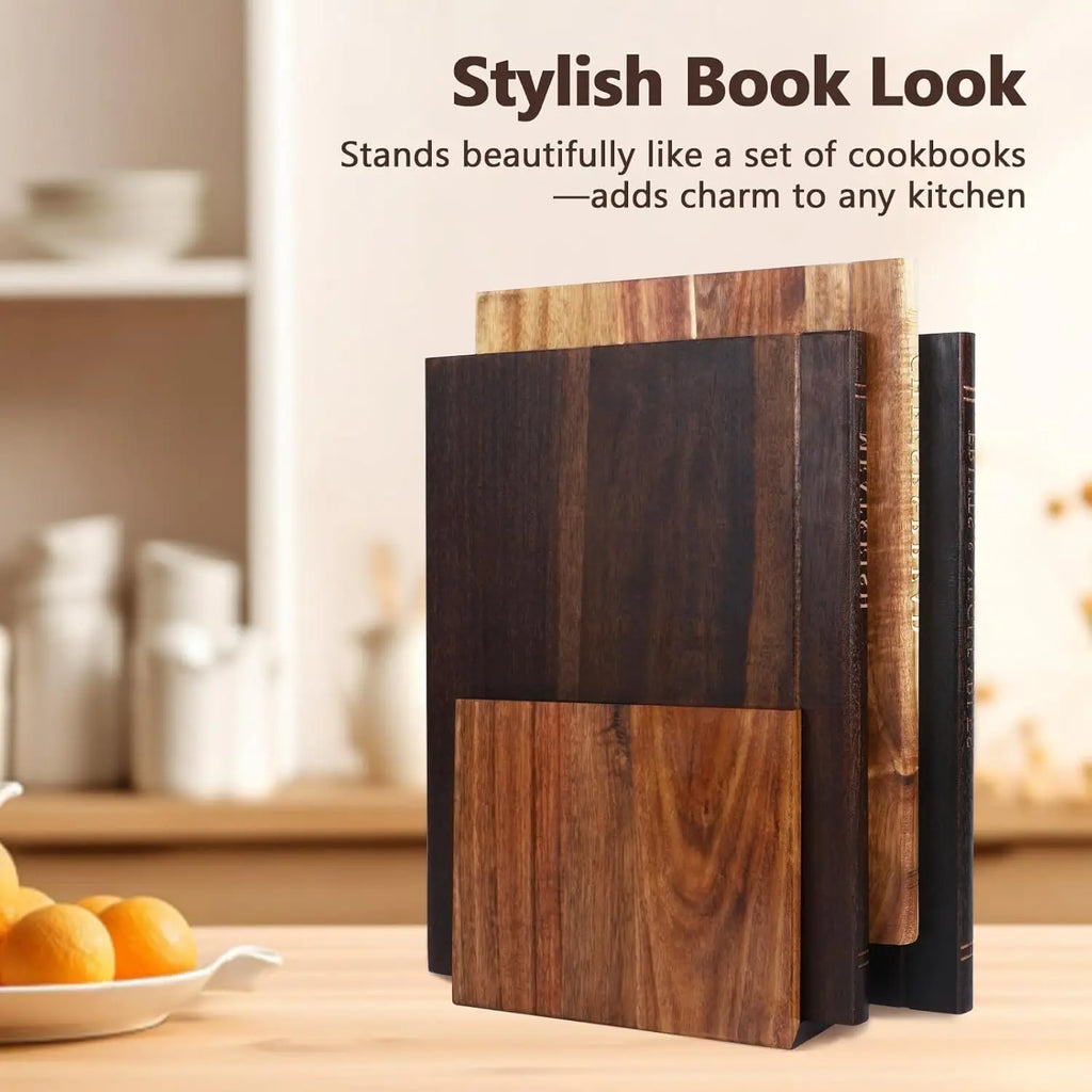 Book Cutting Board Set Of 3 with Stand, Solid Acacia Cutting Boards That Look Like Books, Decorative Cutting Board Book Set for