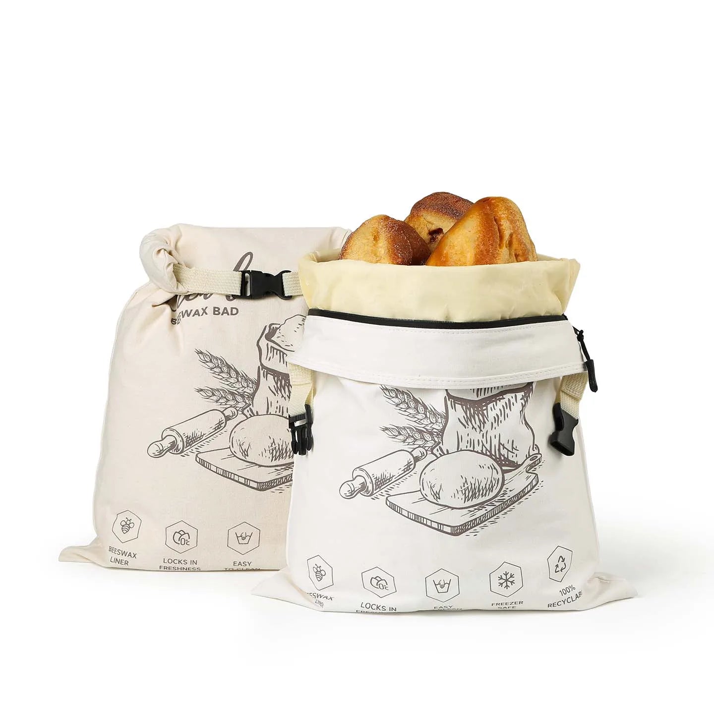 Snap-on zipper beeswax bread bag reusable food-grade sandwich beeswax bread bag
