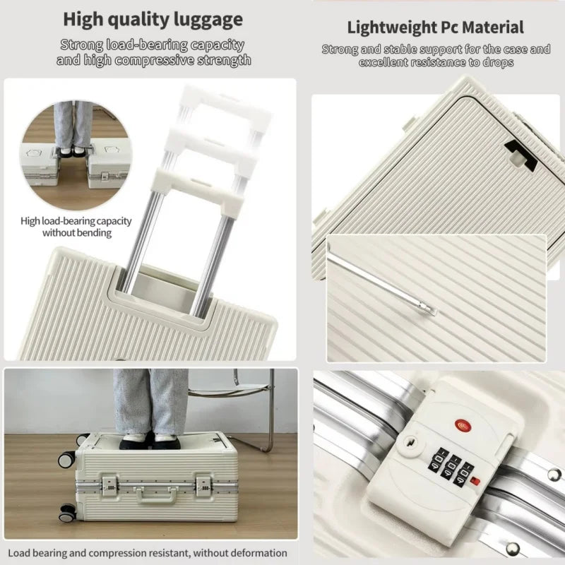 Front Opening Pocket Aluminum Rolling Luggage