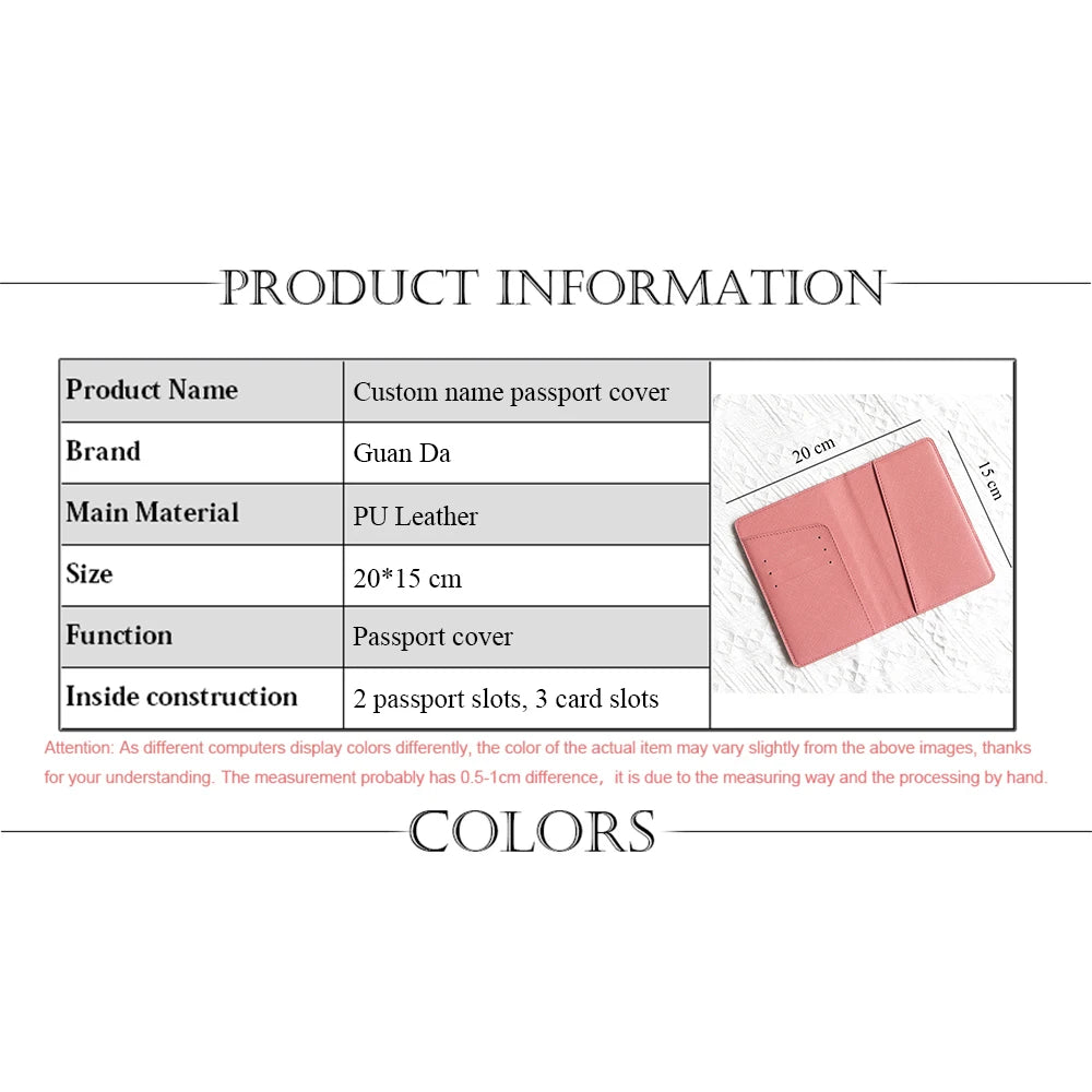 Custom Letters PU Leather Passport Cover Personalized Travel Business Trip Passport Holder Engrave Name Woman Man Luxury Wallet