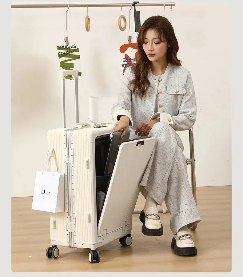 Front Opening Pocket Aluminum Rolling Luggage