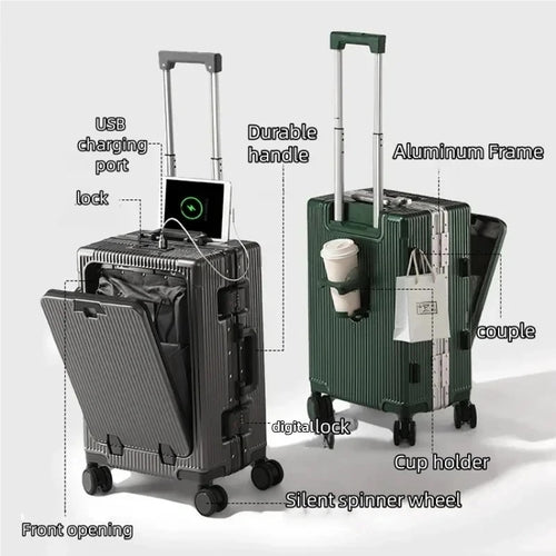 Front Opening Pocket Aluminum Rolling Luggage