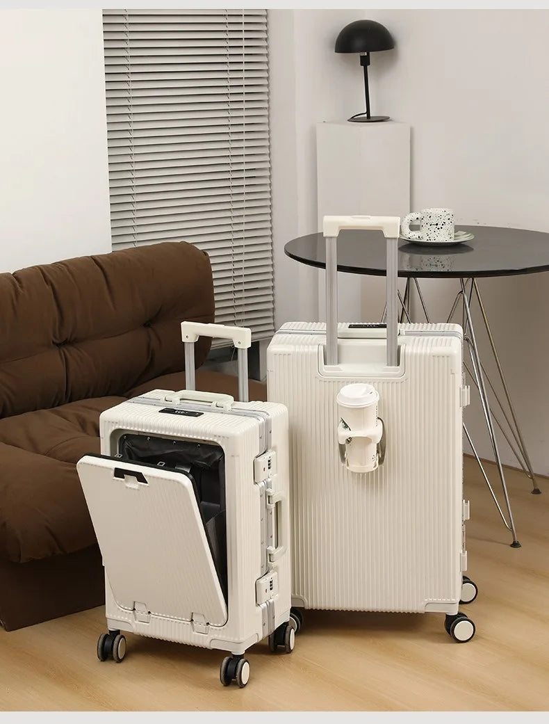 Front Opening Pocket Aluminum Rolling Luggage