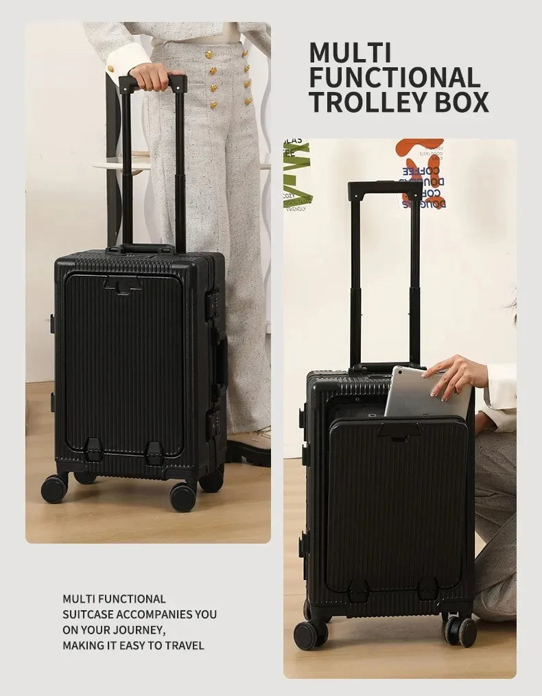 Front Opening Pocket Aluminum Rolling Luggage