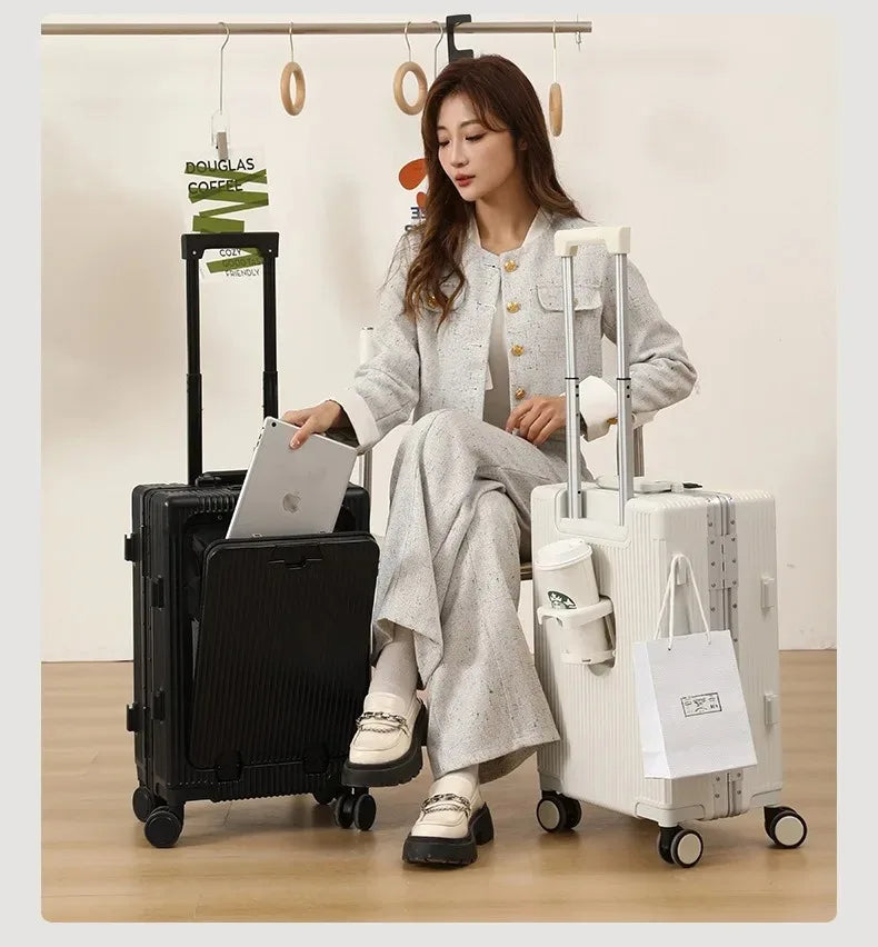 Front Opening Pocket Aluminum Rolling Luggage