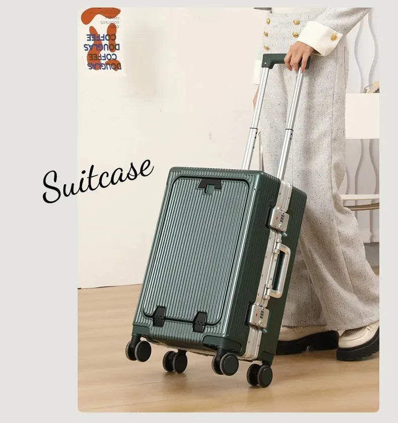 Front Opening Pocket Aluminum Rolling Luggage
