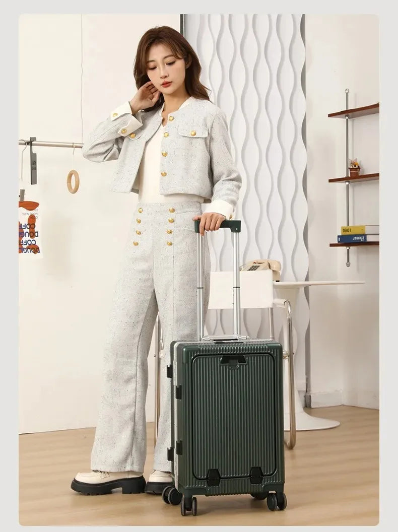 Front Opening Pocket Aluminum Rolling Luggage
