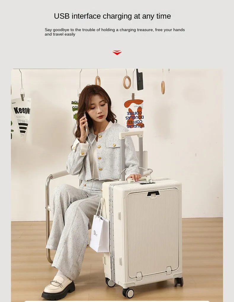 Front Opening Pocket Aluminum Rolling Luggage
