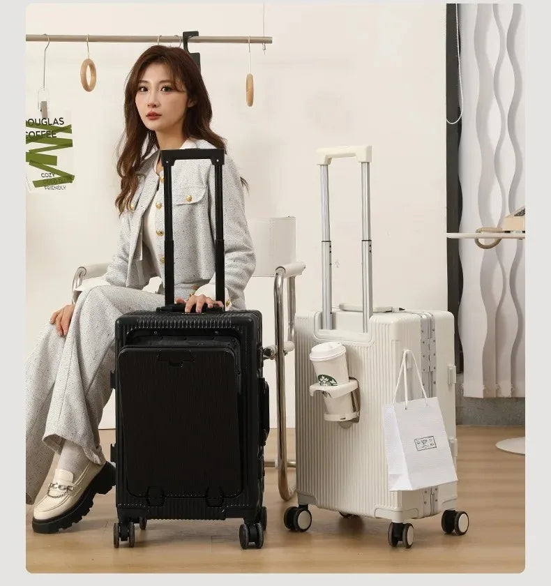 Front Opening Pocket Aluminum Rolling Luggage