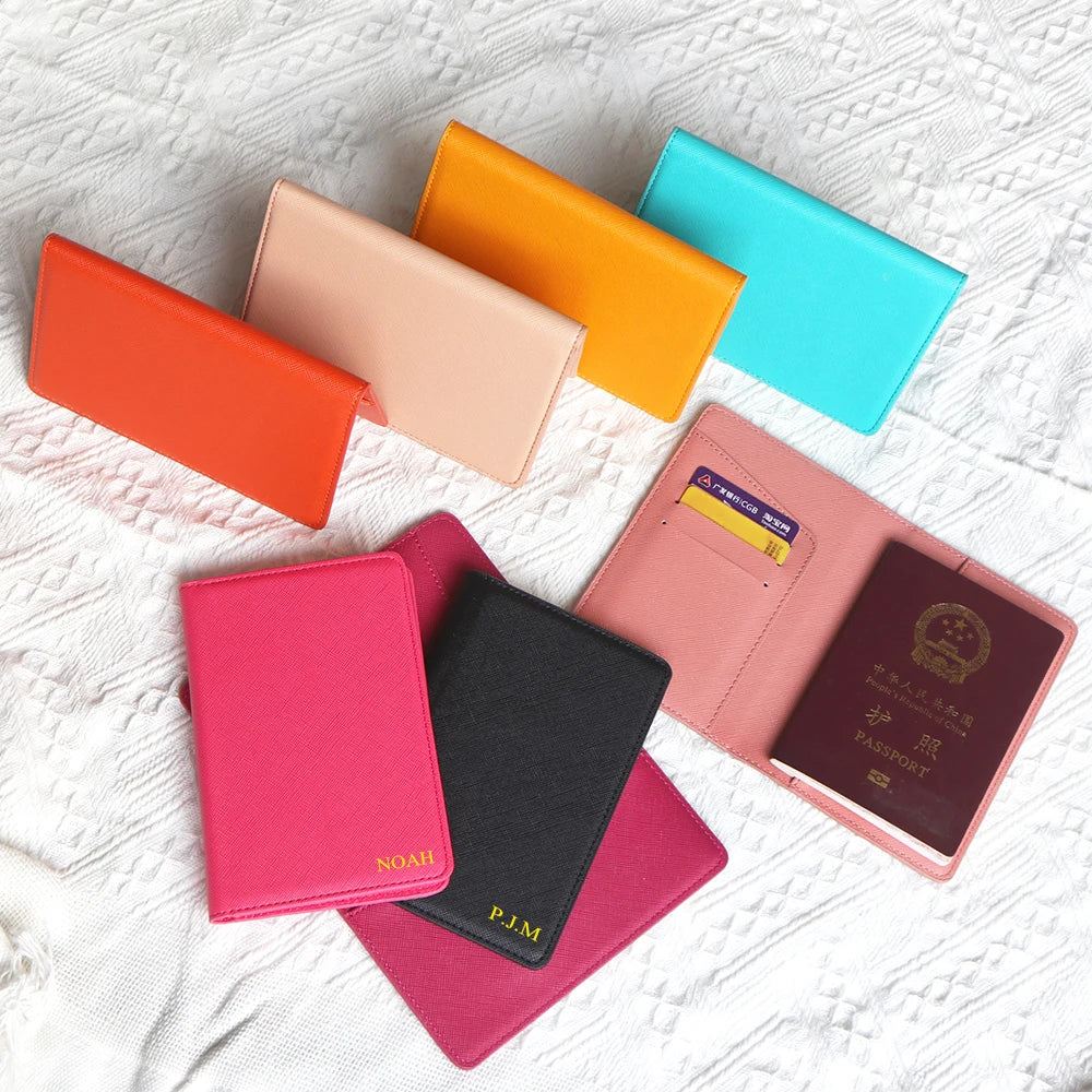 Custom Letters PU Leather Passport Cover Personalized Travel Business Trip Passport Holder Engrave Name Woman Man Luxury Wallet