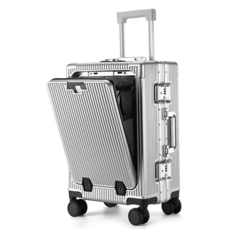Front Opening Pocket Aluminum Rolling Luggage