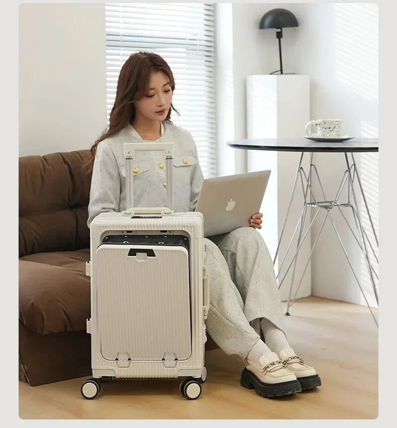 Front Opening Pocket Aluminum Rolling Luggage