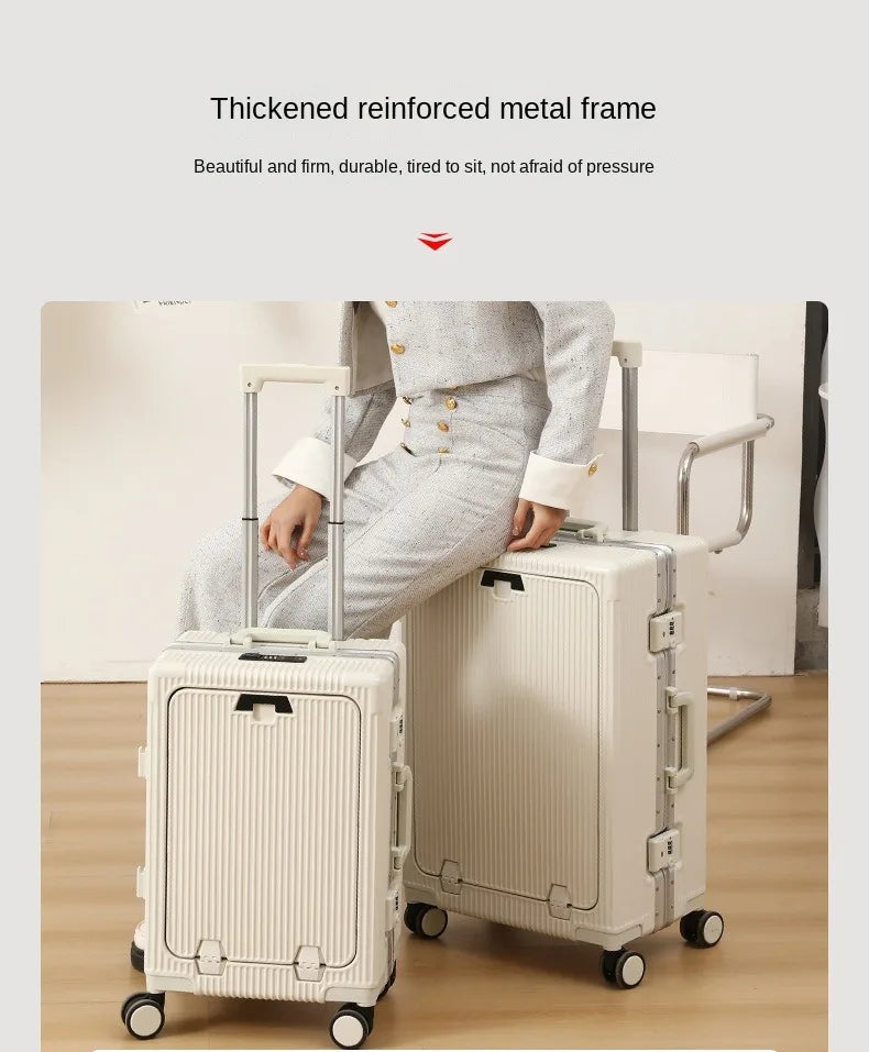 Front Opening Pocket Aluminum Rolling Luggage