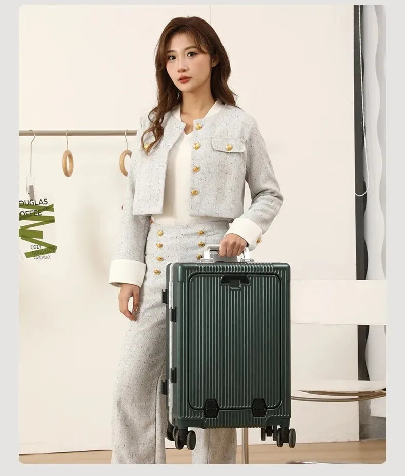 Front Opening Pocket Aluminum Rolling Luggage
