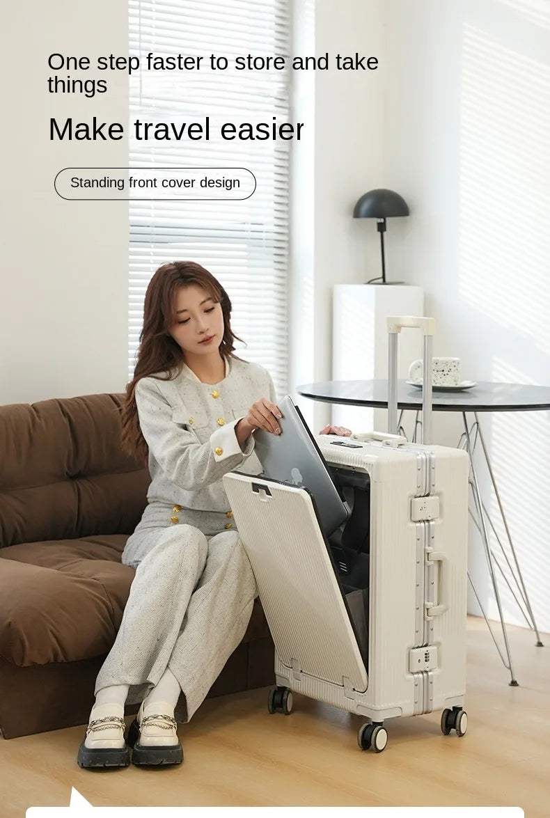 Front Opening Pocket Aluminum Rolling Luggage