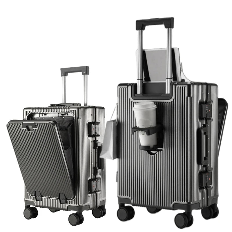 Front Opening Pocket Aluminum Rolling Luggage