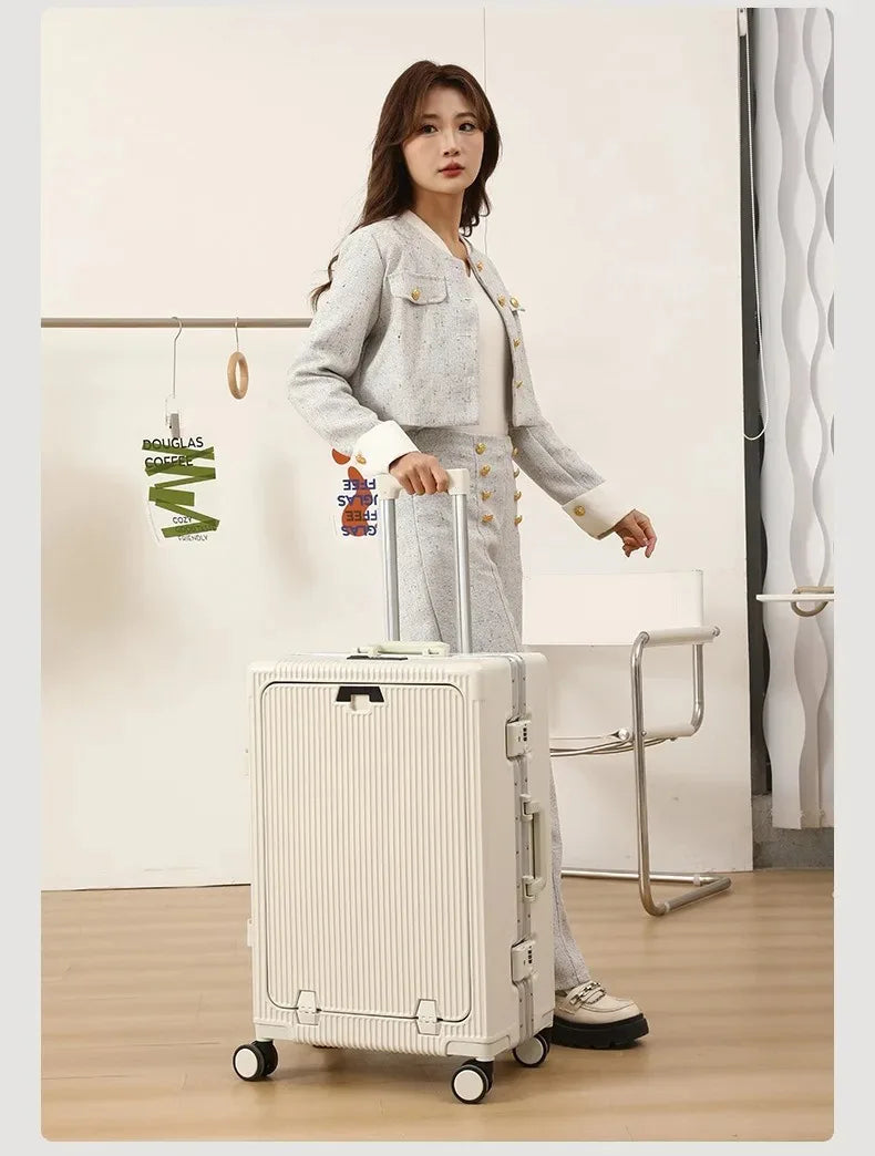 Front Opening Pocket Aluminum Rolling Luggage